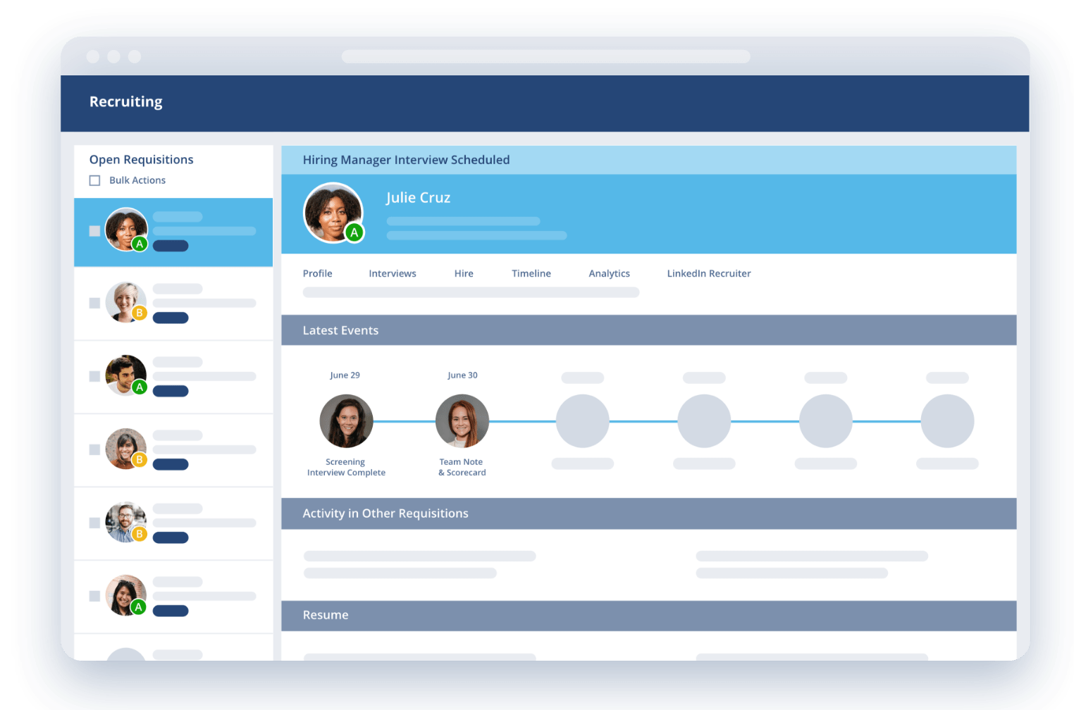 screenshot of recruiting dashboard
