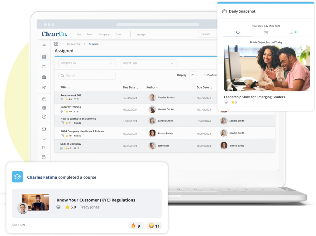 clearcompany learning dashboard mockup